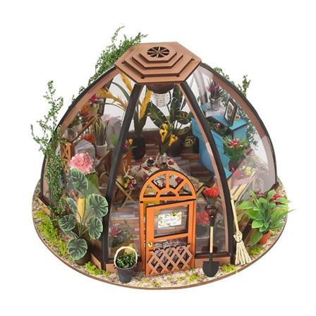 Naievear-nukketalon malli läpinäkyvä cover koottu minikukka kasvihuone led-valaistuskoristeen käsintehty tee-se-itse-talosarja 3D-puutalorakennus A