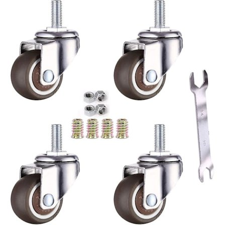 4-pack M6 X 15 mm möbelsvängbara hjul med 32 mm gänga Tpe Mjukt gummi 32 mm gänga