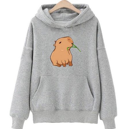 Hættetrøje med sjovt capybara-print, Fleece Y2K hættetrøje - Grå - Størrelse M Grå