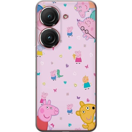 Kompatibelt Mobildeksel til Asus Zenfone 9 Peppa Gris med en baby i armene, mamma gris motiv i fargerik og myk barneillustrasjon med hjerter