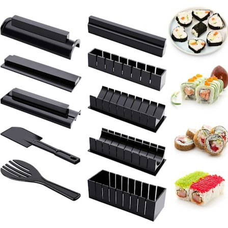 Sushi-sæt til begyndere 10 dele Plast Sushi Maker Værktøj Komplet med 8 Sushi Ris Rulleforme Former Gaffel Spatel DIY Hjem Sushi Værktøj_yux