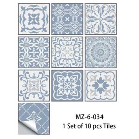 Aftagelige fliseklistermærker til køkken badeværelse væg blå hvid sæt med 10