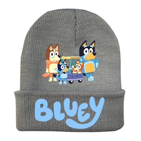 Hatt med Bluey-tegning, strikket lue uten skygge, vintervarm skilue, farge: Grå-7