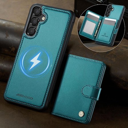 (Samsung A17:lle) 2-in-1 Irrotettava lompakkokotelo 6 korttipaikalla ja säädettävällä jalustalla sekä turvallisella magneettisella sulkimella, 