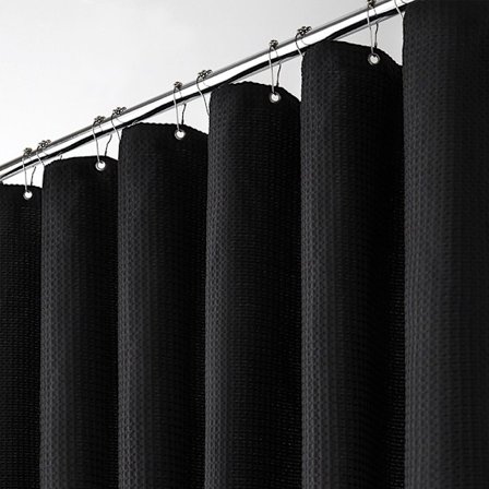Sort, vaffel bruseforhæng med metalring, 180 * 200CM brusebad