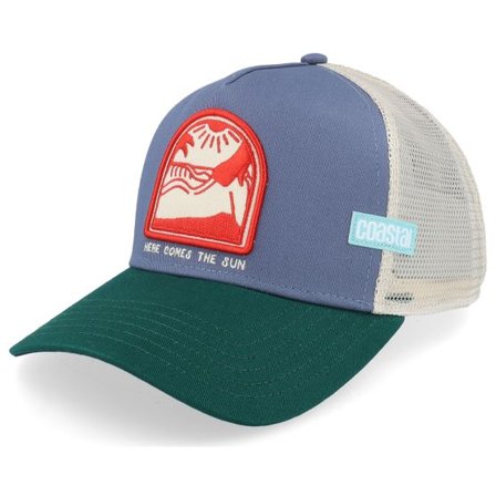 Coastal - Blå trucker Keps - Hft Comes The Sun Beige/Bluegrey/Green A-Frame Trucker @ Hatstore