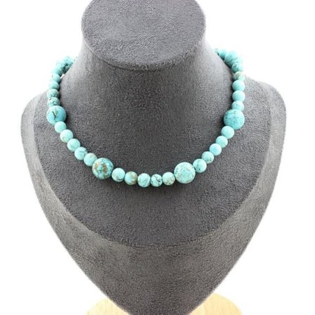 Stenar och mineraler. Howlite Turkos 6 mm + Howlite Turkos 10 mm pärlhalsband. Halsband för kvinnor och män. Anpassningsbar storlek