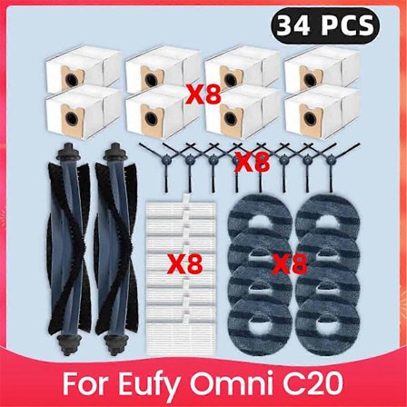 Reservedeler til Eufy Omni C20 robotstøvsuger, hovedbørste og sidebørste