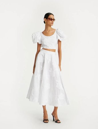 ROTATE Birger Christensen Flower Maxi Skirt - White - 36