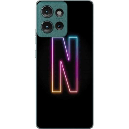 Kompatibelt Mobildeksel til Motorola Motorola Edge 50 Minimalistisk neonbokstav N i fargeskiftende lys mot svart bakgrunn