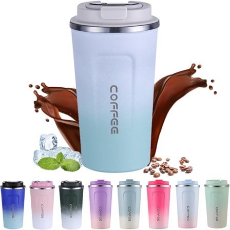 Kaffe Termokop To Go, 510 ml Rustfrit Stål Genanvendelig, 100% Lækagesikker, Dobbeltvægget Vakuumisoleret til Varm og Kold Kaffe