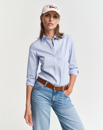 GANT Damen Slim Fit Popeline Bluse (42) Hellblau