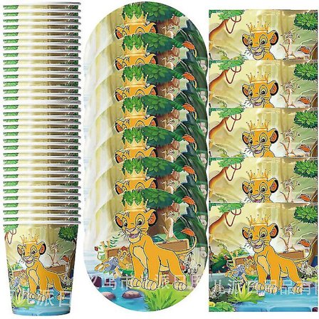 60 st/set Lejonkungen tema Grattis på födelsedagen festdekorationer Bordsartiklar Set Koppar Tallrikar Servetter Baby Shower Evenemangsartiklar