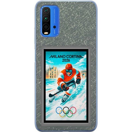 Kompatibel Mobilcover til Xiaomi Redmi Note 9 4G Curling illustration med spillere og sten på isen, Milano Cortina 2026, snedækkede stænk og olympi