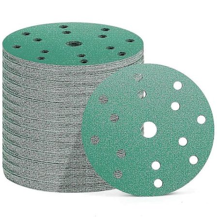 50 stk. 150 mm slipeskiver, 15 hull, 10x korning 60/80/120/180/400, sandpapir for tilfeldig eksentersliper (grønn(p60/p80/p120/p180/p400))