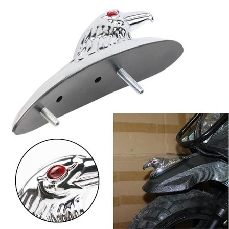 Kromattu kotkanpääkoristepatsas moottoripyörälle 4x4 lokasuojan eturunkoihin ja auton konepellin kiinnikkeisiin