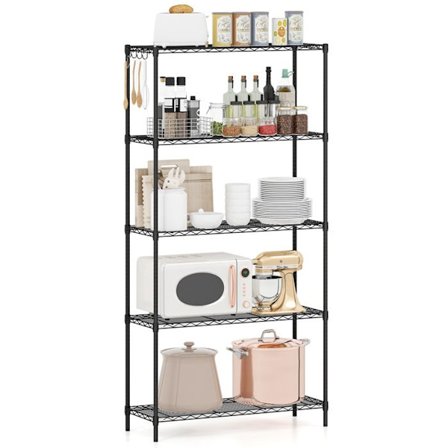 182 cm Møbel Stålhylde med 5 Niveauer COSTWAY, Justerbar Hylde, V Formet Net, Belastning 565 kg, til Hjemmet Kokken Garage