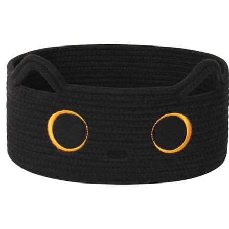 Lille Sort Kat Vævet Opbevaringskurv med Søde Ører Håndtag - Bomuldsreb Legetøjskurv med Broderet Ansigt til Halloween Dekoration Kæledyrsseng N