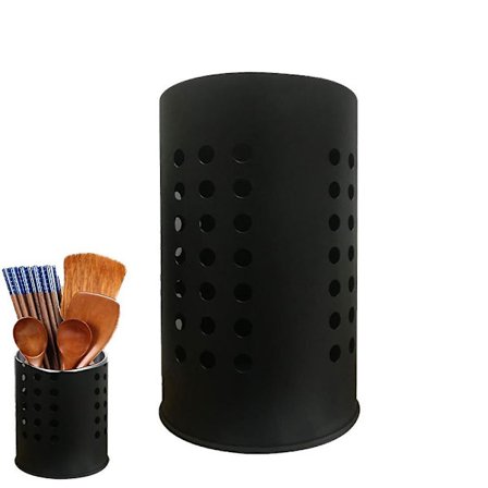 Utstyrsholder i rustfritt stål, tørkesylinder for kjøkkenredskaper med avløpshull for kokekar Bestikkholder
