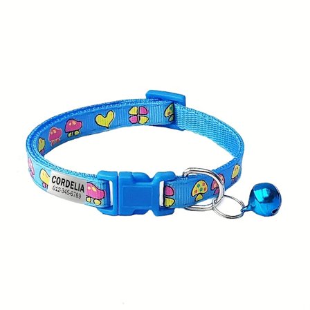 1 st Personlig Svampklockhalsband för Katter och Hundar, Lämplig för Små Husdjur med ID-Namn & Kontaktinformation, Anti-Förlorad, Gratis Gravering[D]