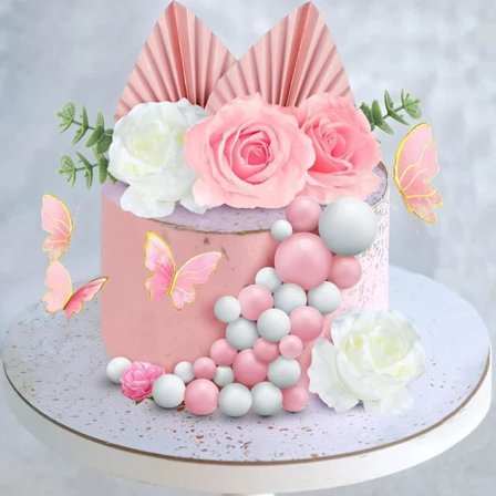 Tårtdekorationer med kaktus, svart och guld, födelsedag, med konstgjorda palmträd och bollar, baktillbehör för dessertdekoration (rosa)