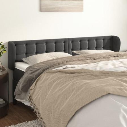 Vidaxl Huvudgavel Med Kanter Mörkgrå 183x23x78/88 Cm Sammet Grå