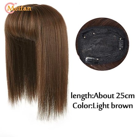 MEIFAN Långt rakt hår Toppers Clip Hair Extensions Syntetiskt hår Topper Natural Black Brown 3-Clip with Bang Fake Hairpiere