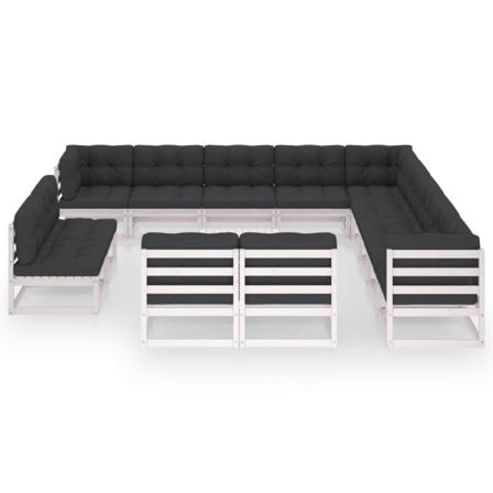Vidaxl Loungegrupp Med Dynor 14 Delar Vit Massiv Furu Vit