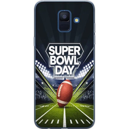 Kompatibelt Mobildeksel til Samsung Galaxy A6 (2018) Super Bowl Day plakat med amerikansk fotball på opplyst arena i dramatisk sportsdesign