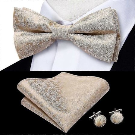 Beige Champagne Guld Silke Herr Fluga Näsduk Manschettknappar Set Jacquard Blommig Förknuten Fluga För Man Bröllop Företag