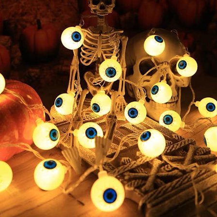 Halloween Ljusslinga, 1,5 m 10 LED Batteridriven Halloween Dekorationsbelysning Inomhus Utomhus, Stora Ögonglobslampor för Halloweenfestdekorationer