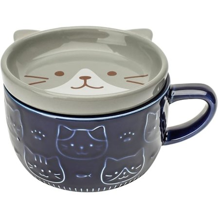 {xjxj} Söt mugg med lock, djur kaffekopp teservis set, födelsedagspresenter Alla hjärtans dag mors dag påsk julklappar (katt)