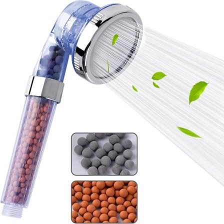 Brusehoved Højt Tryk, Kraftfilter Ionisk Brusehoved med Kugler, 3 Bruseindstillinger Vandbesparende Bad til Voksne Børn