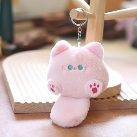 Kawaii Myk Plush Dyr Liten Katt Nøkkelring Veske Bil