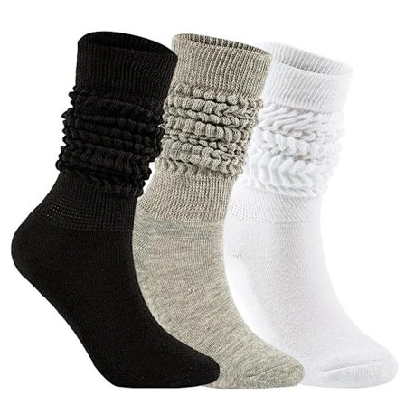 3-pak Slouch Sokker for Kvinner, Krøllsokker, Myke Høy Bootsokker, Varme Tykke Strikkede Kvinnesokker