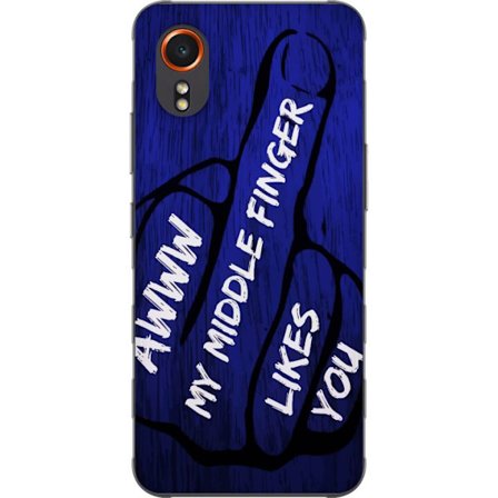 Kompatibelt Mobildeksel til Samsung Galaxy Xcover7 Mørk typografisk illustrasjon med hjerteform og budskap om vennskap mot dyp blå tretekstur