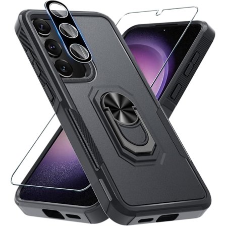 Samsung GaIaxy S25+plus Deksel med Skjermbeskytter Herdet Glass, Kraftig Støtsikkert Fullkropps Telefondesksel Innebygd Metallring Ho