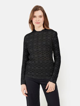 SIGNATURE - Langærmet Turtleneck Bluse - Sort - Blonde