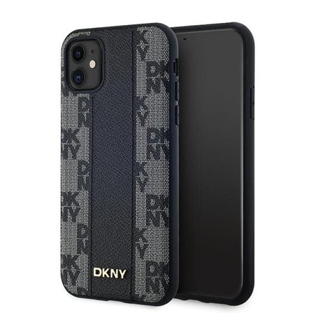 DKNY läderfodral med rutigt monomönster MagSafe-fodral för iPhone 11 / Xr - Svart
