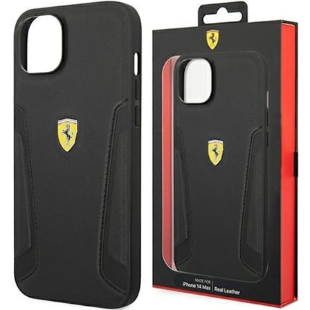 Ferrari FEHCP14MRBUK iPhone 14 Plus 6.7 svart/svart hardt etui skinn stempel sider