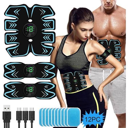 EMS Ab Stimulator, Professionell Muskelstimulator med 6 Lägen & 19 Intensitet - Magtränare för Midja, Ben & Armar - Hemmaträning