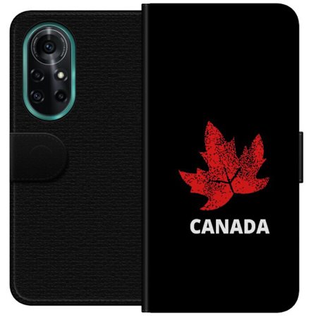 Kompatibelt Plånboksfodral till Huawei Huawei nova 8 Pro Grafisk lönnlövssymbol i rött mot svart bakgrund med tydlig Kanadareferens och minimalist