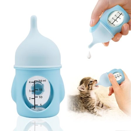 20 ml Ergonomisk sutteflaskesæt med langsomt flow til kæledyr - Silikone feeder til nyfødte killinger, hvalpe og små dyr, nem rengøring af 