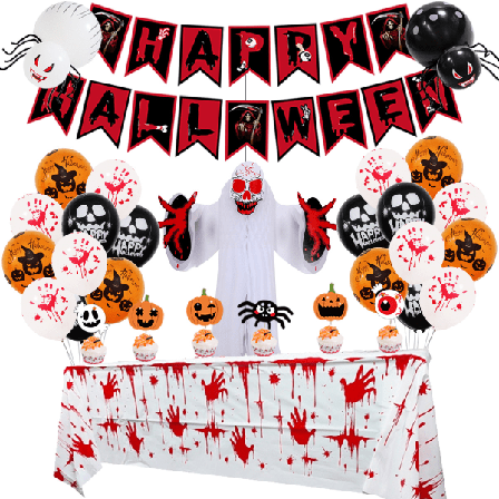 Halloween-juhlan koristelusetti Happy Halloween -ilmapallot Banner Käsintehty hämähäkki Paper GSLHOst -ilmapallo Pöytäliina Koristelu (6 sarjaa)