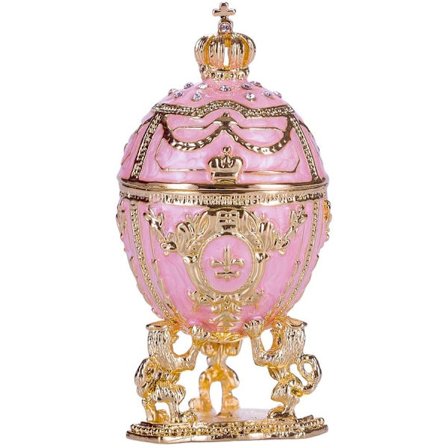 Faberge stil æg Smykkeskrin med løver og kejserkrone 7,5 cm lyserød