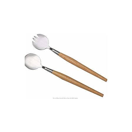 Salatskje og gaffel i rustfritt stål med treskaft, miljøvennlig og treskaft-