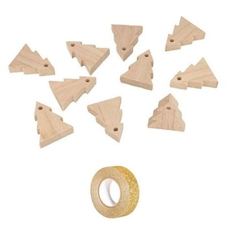 Julgirlang av 10 trägranar 5 cm + guldglittermaskeringstejp 5 m