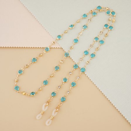 (blå)Briller Kæder, Brille Snor, Brille Lanyard, Elegant Brille Holder, Solbriller Rem Med Metal Krystal Perler, Maske Lanyard Læsebriller Holder