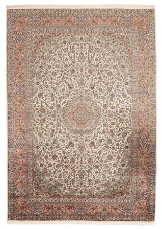 Annodato A Mano Kashmir Puri Di Seta Tappeto 216X313 In Seta Marrone/Beige