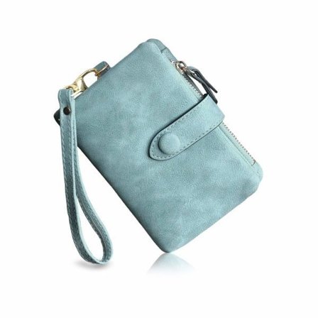 Liten dobbeltsidig lommebok i skinn for kvinner Rfid armbånd damer med kortspor ID-vindu glidelås myntlomme grønn grønn grønn